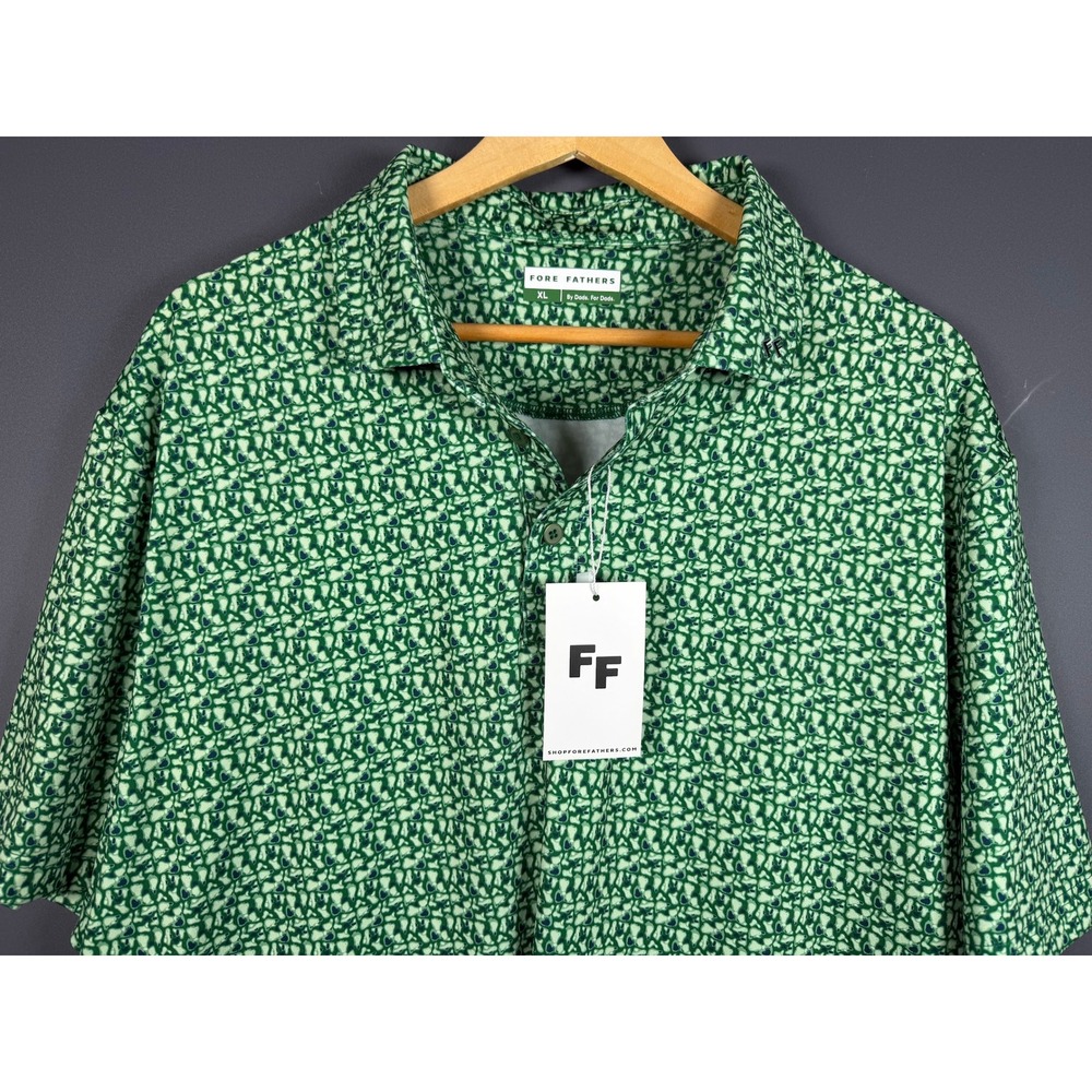 NWT Fore Fathers Mens XL Performance Golf Polo Shirt Green Abstract Print